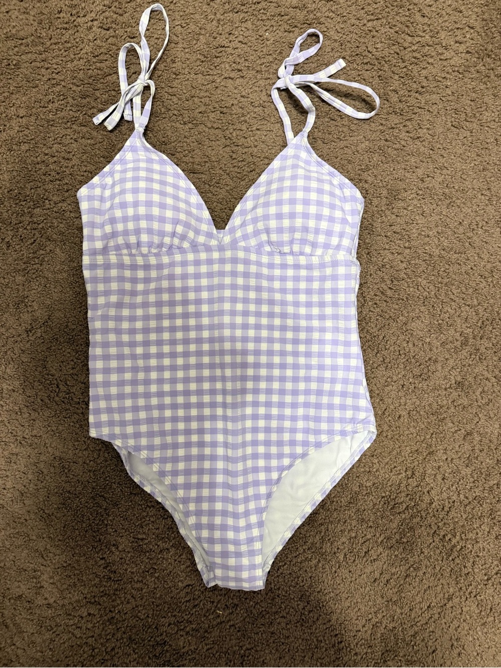 Kona Sol Lavender & White Gingham One-Piece Swimsuit with Tie Straps